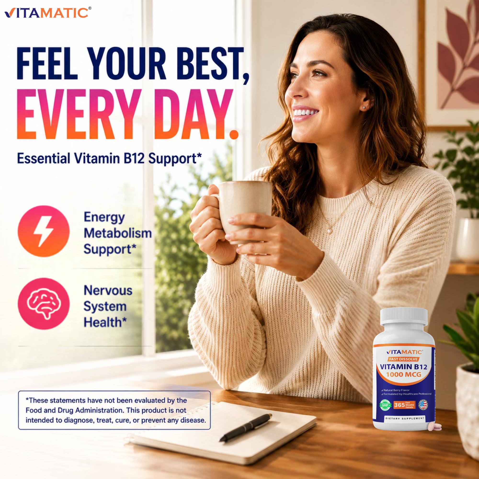 Vitamatic Vitamin B12 1000 mcg, 365 Fast Dissolve Tablets - 2 Pack — Amazon image 7