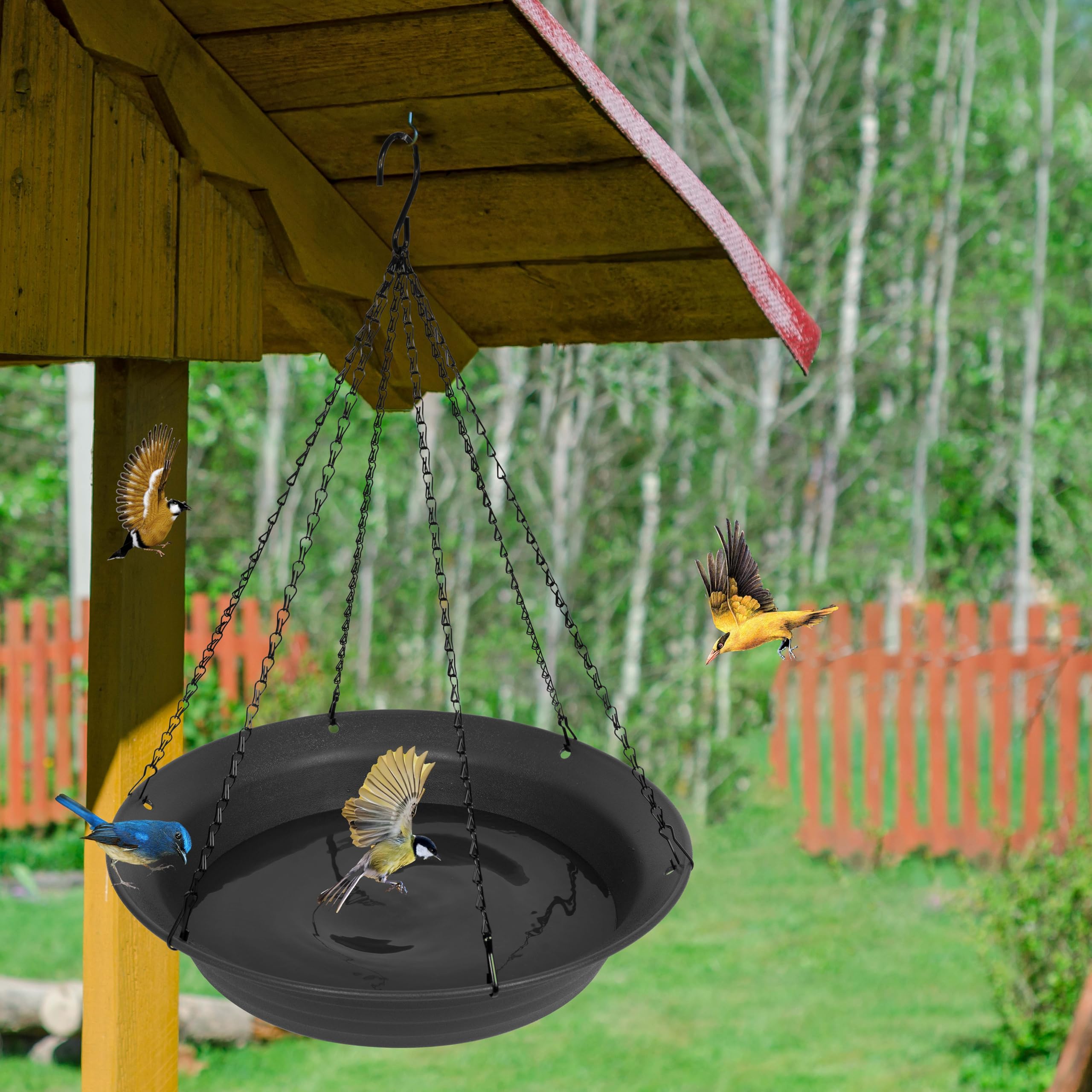 VUWEZ Hängende Vogeltränke zum Aufhängen, Vogelwasserfutterstation für den Außenbereich, Futterschale, 1 Packung Vogeltränke, Zubehör für draußen, Kunststoff-Vogeltränken Tablett für Garten, Terrasse