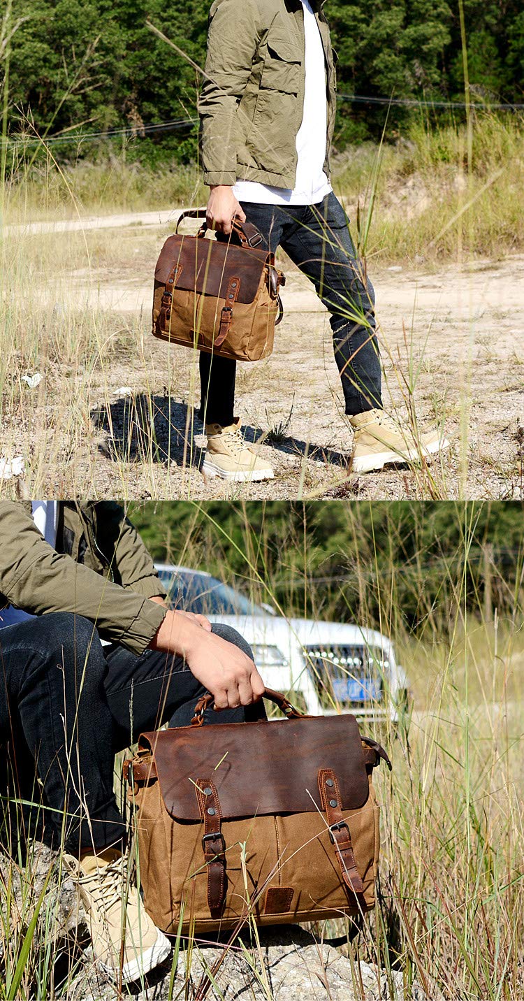 Messenger Tasche für männer und Frauen, Vintage - leinwand echtes Leder 15 "MacBook pro / 14" Laptop - Tasche umhängetasche für unternehmen Arbeiten Schule College Alltag