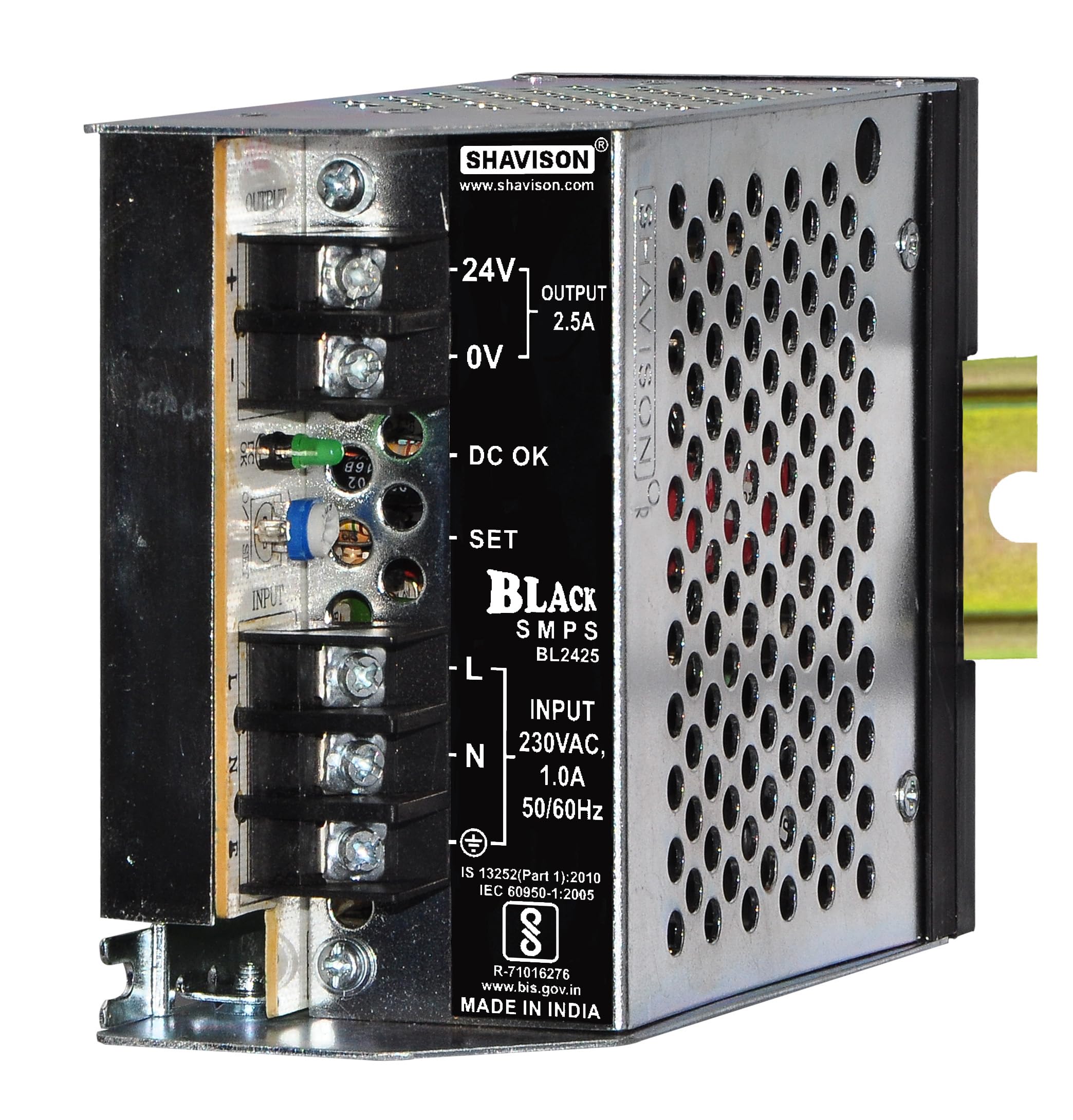 Shavison Black Series SMPS BL2425, Industrial Grade, I/P : 230VAC, O/P : 24V, 2.5A, DIN Rail + Screw Mounting, Power Supply-image-8