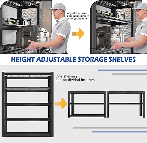 Miniatura 8 de REIBII Estantes de almacenamiento de 3010 libras de 72 pulgadas de alto, estantería de metal resistente, estantes de metal ajustables de 5 niveles