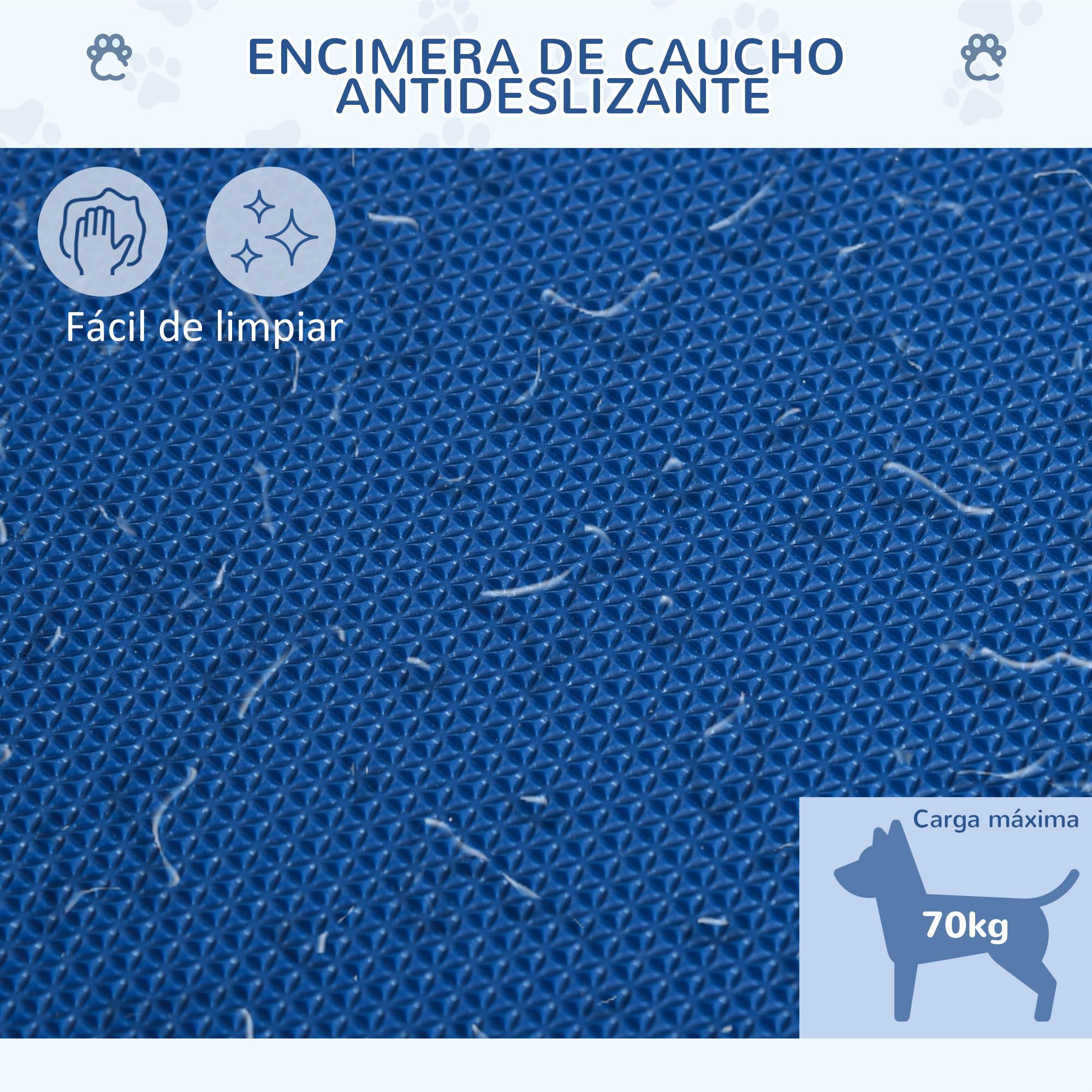 PawHut Mesa de Peluquería para Mascotas Mesa de Aseo 72x45x74-81 cm Azul | Altura Regulable, Encimera Antideslizante, Patas Plegables de Acero Inoxidable, Asa y Brazo con Altura Ajustable