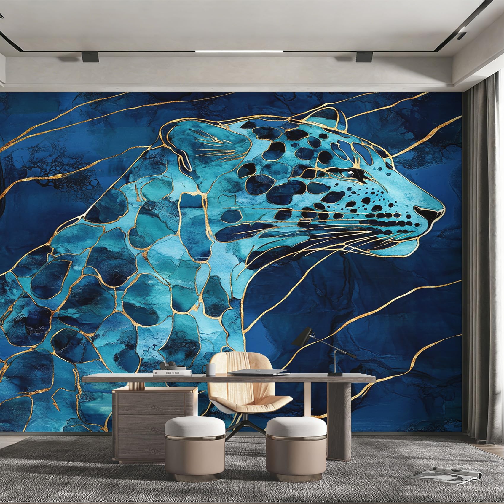 Décoration murale pour salon moderne : grand papier peint léopard 366x254cm