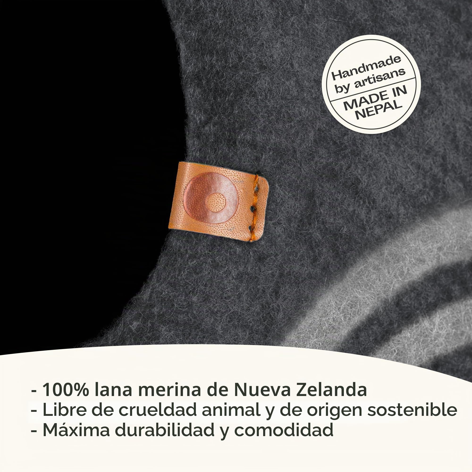 MEOWFIA Cueva de Cama para Gatos de Fieltro Premium - Cama Hecha a Mano 100% Lana Merino para Gatos y Gatitos (Tonos Oscuros) (Grande, ónix de Medianoche)