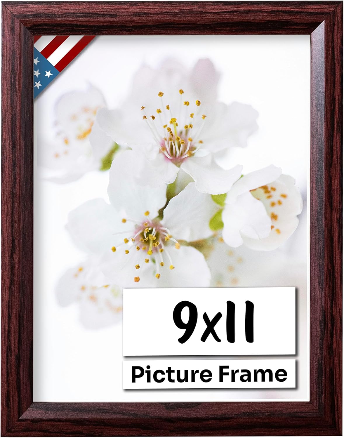Cherry 9x11 Picture Frame Beveled .84" Inch Wide - Cherry Wall Decor Handmade Solid Wood Frames with Preinstalled Hangers and UV Blocking Plexiglass 11x9 Frame