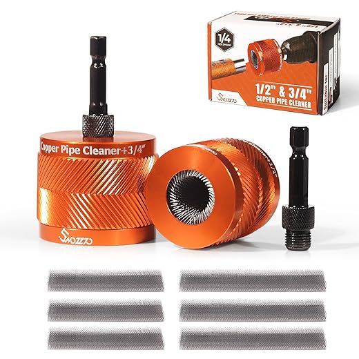 1/2" & 3/4" Metal Copper Pipe Cleaner Set,with 1/4 Hex Shank,Each Additional 2PCS Replaceable Blades are Provided,for Cleaning Rust, Stains, Paint on Copper Pipes and Various Metal Pipes