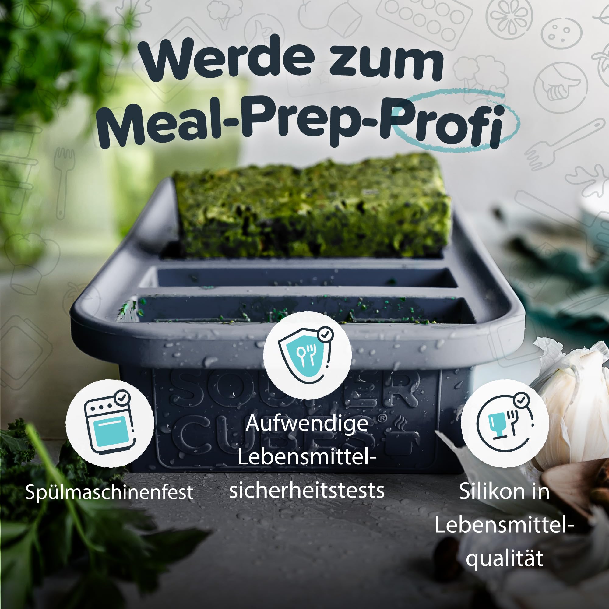 Souper Cubes Silikon-Gefrierformen Geschenkset, Anthrazit, 4er-Pack | 30 ml, 125 ml, 250 ml und 500 ml – ideal, um Silikonkonform einfrieren von Eintöpfen, Getreide, Proteinen, Kräutern und mehr.