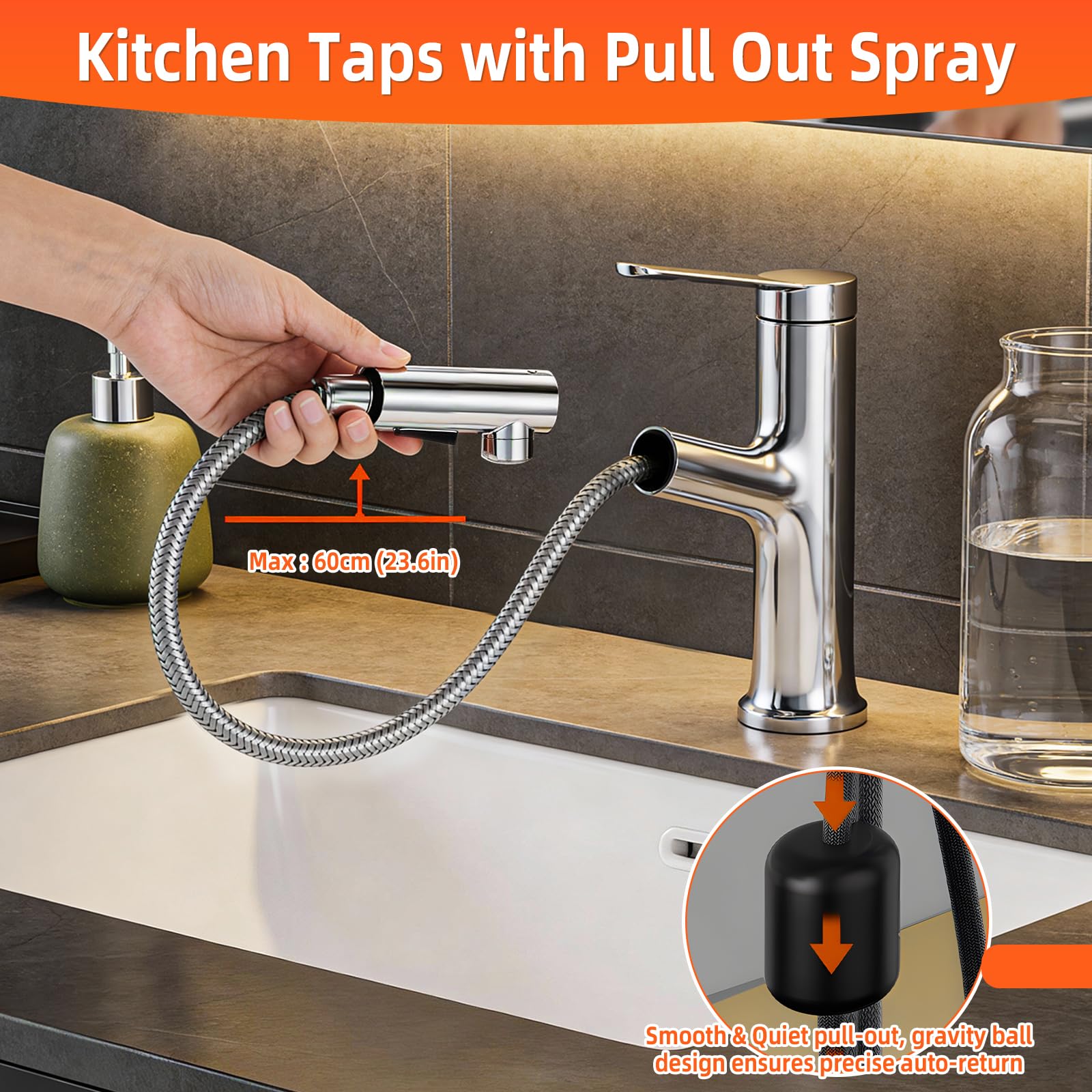 Grifo Lavabo, Grifo Cocina Extraible con 3 Modos de Chorro, Torneiras Casa de Banho Flexible de Aleación de Cobre, Grifos Fregadero de Cocina Bidet Baño de Acero Inoxidable
