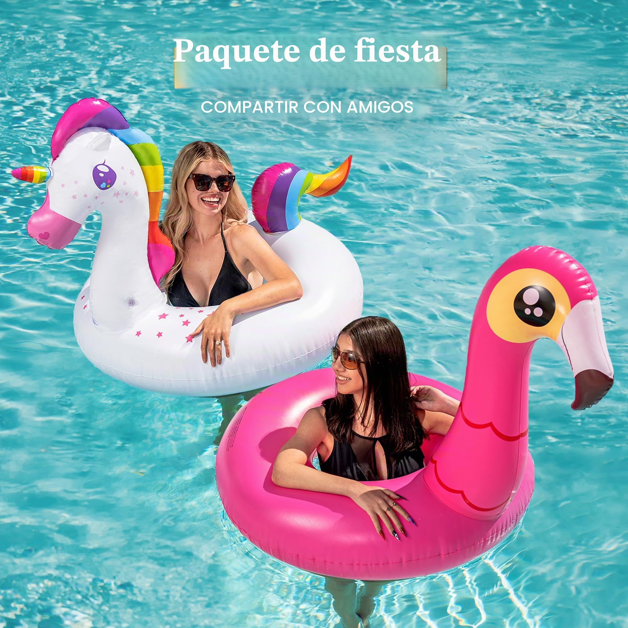 JOYIN 2pcs Anillo Flotador de Flamenco y Unicornio Flotador Hinchable para Piscina Hinchables Juguete Adultos Niños Natación