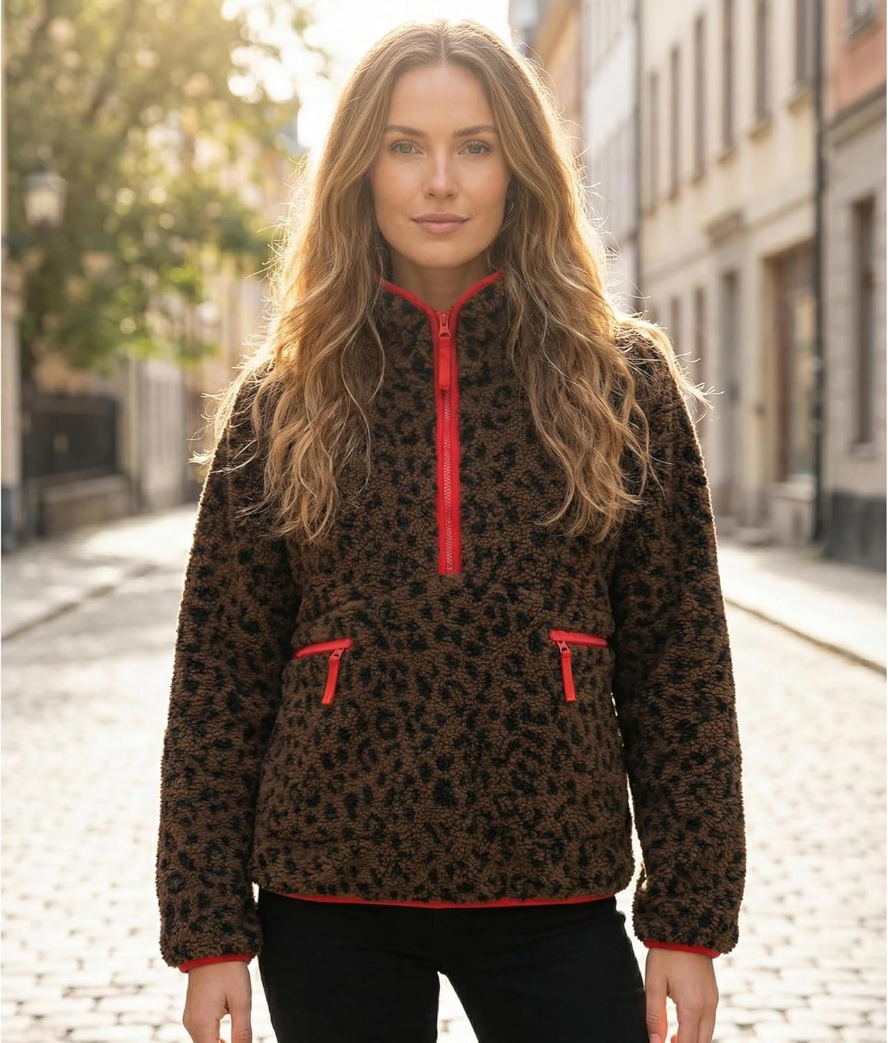 Ainangua Fuzzy Half Zip Fleece Jacket Women Long Sleeve Sherpa Pullover Sweatshirt Casual Warm Winter Chunky Teddy Outerwear - Image 4