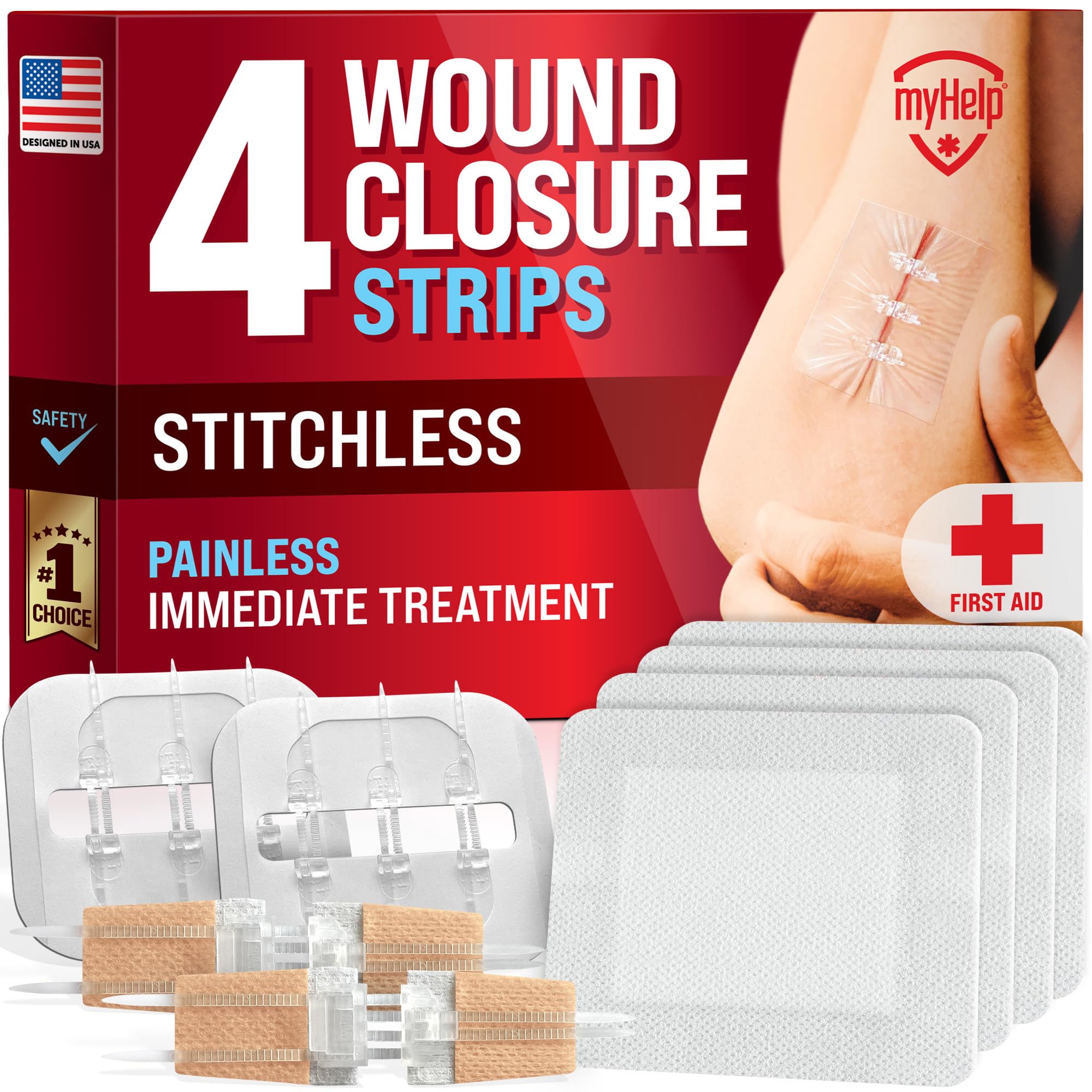 Emergency Wound Closure Strips - 4pk - 2 Types Sutures Free Laceration Closure Kit - Stitchless & Easy to Use - Butterfly Bandages for Cut Care -