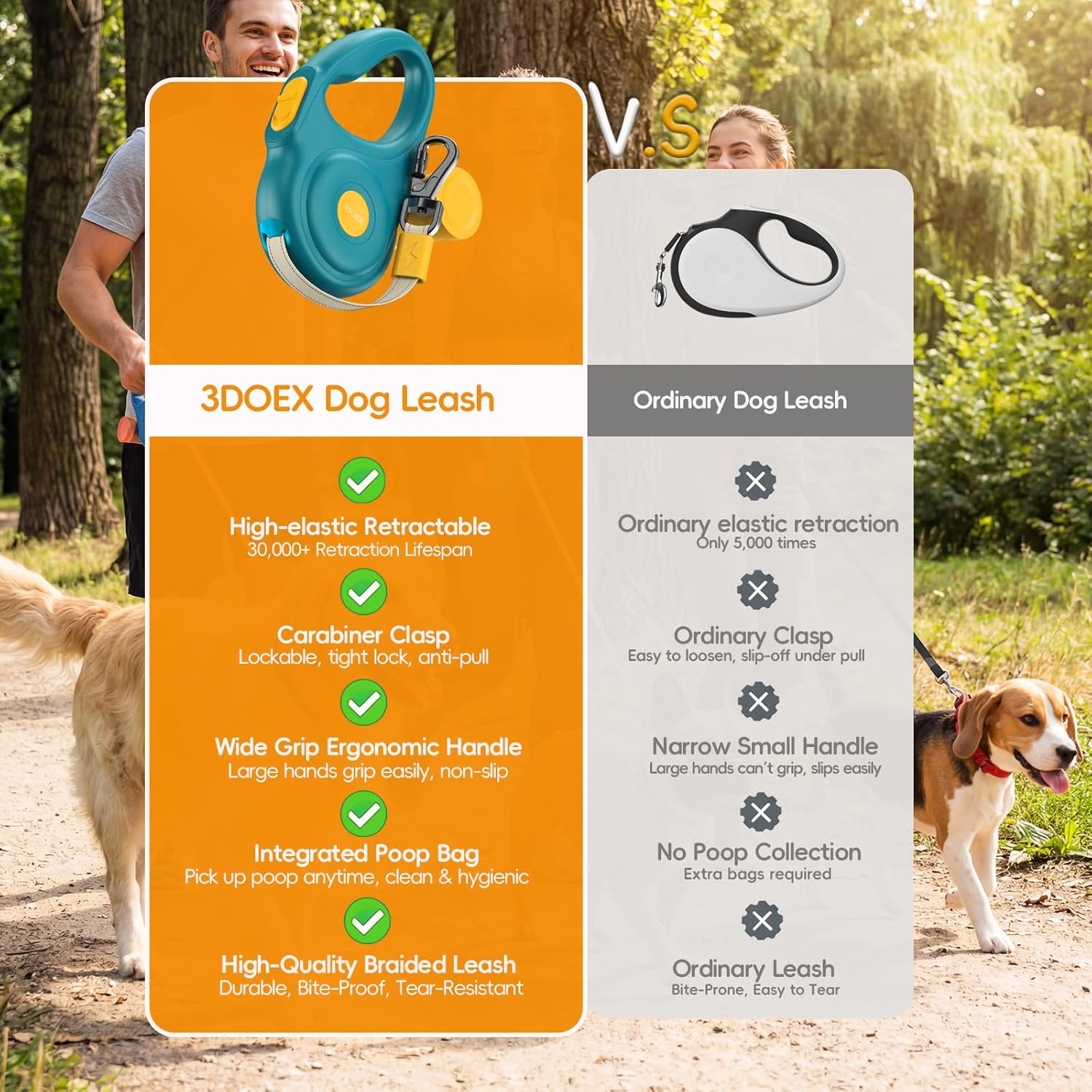 Retractable Dog Leash 16FT for Small & Medium Dogs, Sturdy Heavy-Duty Nylon Tape with Secure Locking Carabiner & Poop Bag Holder, Smooth One-Hand Control, Anti-Slip Handle, Tangle-Free Design (Green)