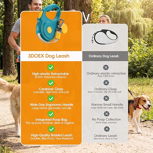 Miniatura 3 de Correa retráctil de 10 pies para perros pequeños y medianos, cinta de nailon resistente con mosquetón de bloqueo seguro y soporte para bolsa de Negro