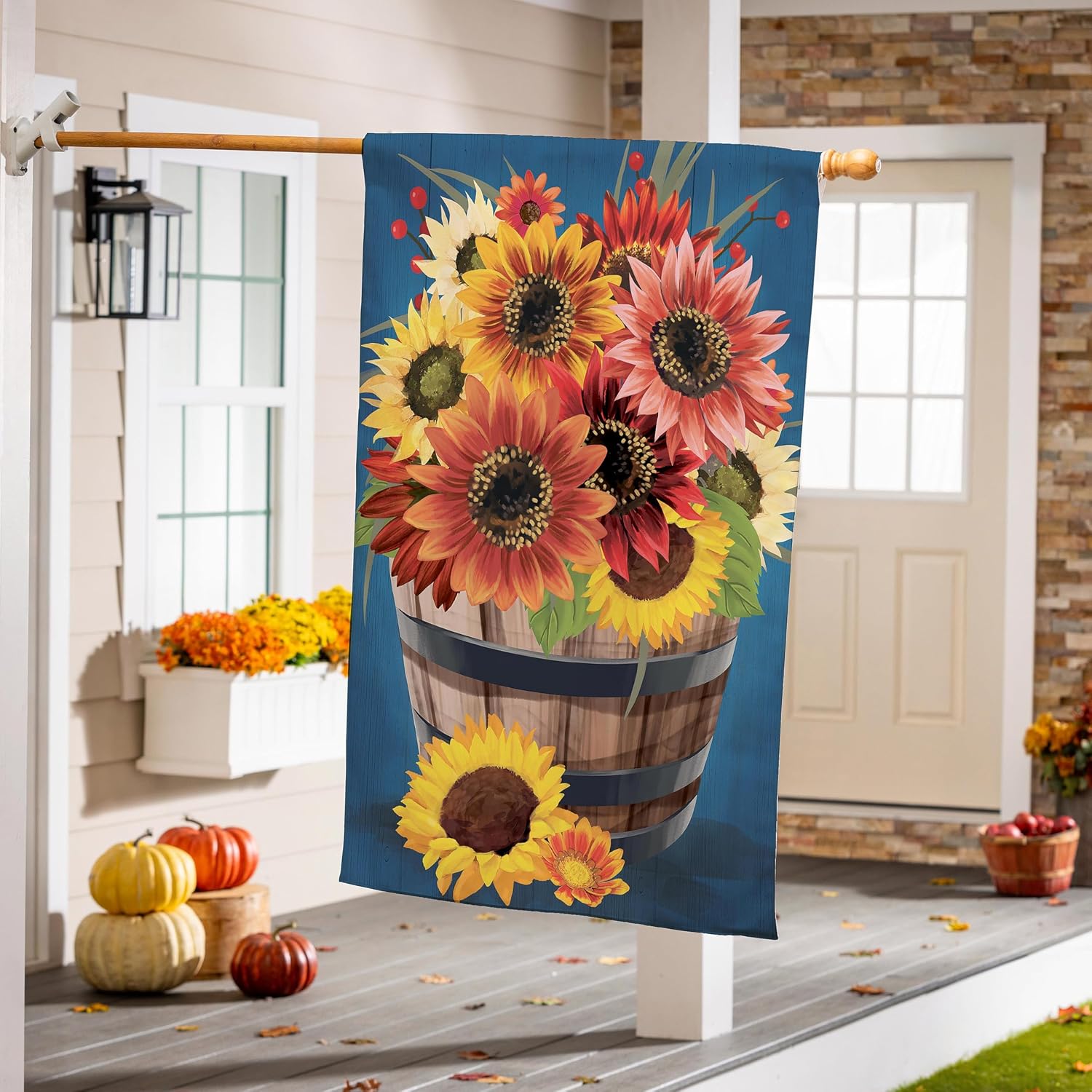 Evergreen Flag Fall Garden Flags Double Sided, Garden Flags for Outside Autumn Decorations for Home, Porch, Yard (Barrel Of Blooms, 28x44 inch)