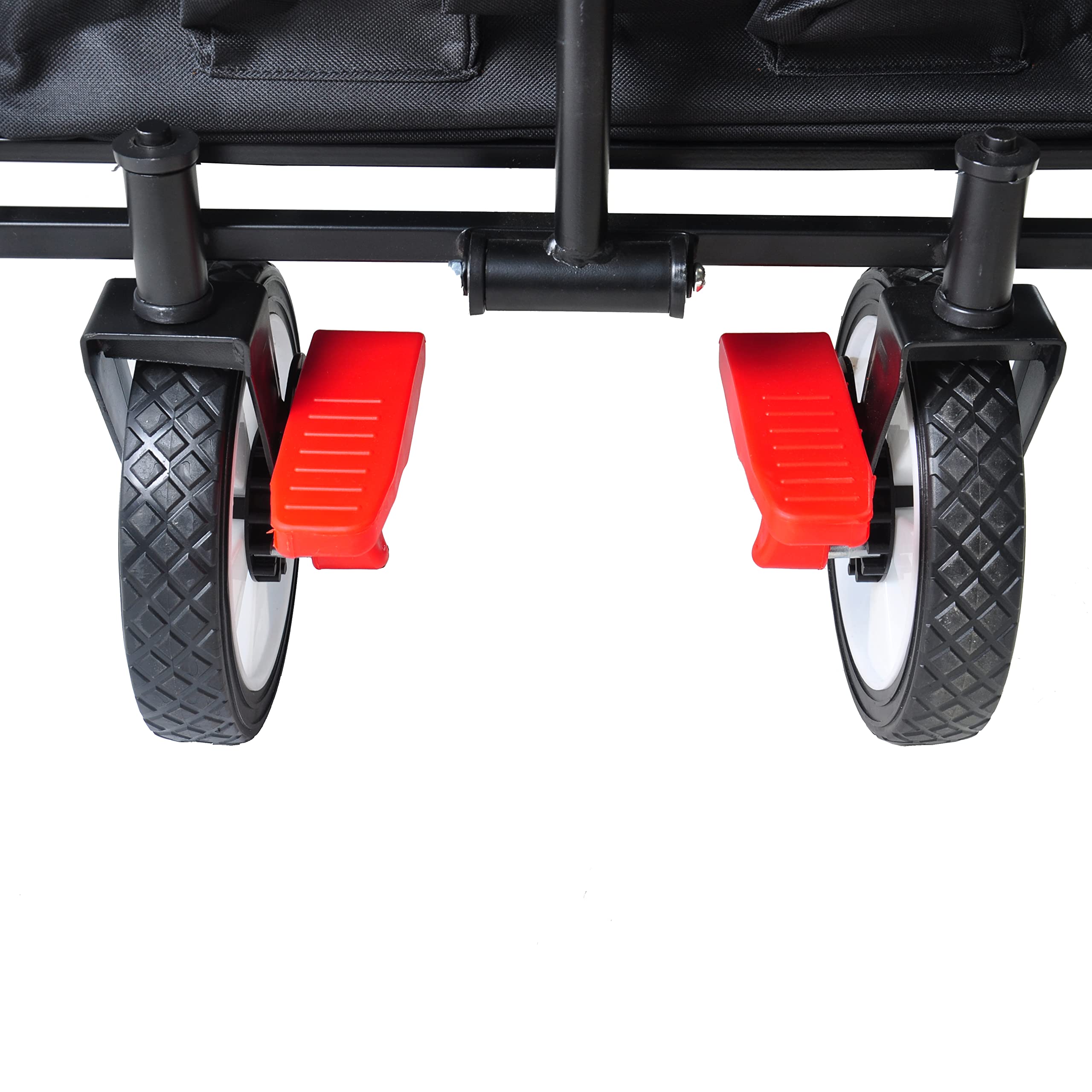 Black Folding Wagon Garden Shopping Cart with Front Wheel Brakes, Outdoor Utility Wagon for Outdoor Activities, Gardens, Parks, Camping Shopping