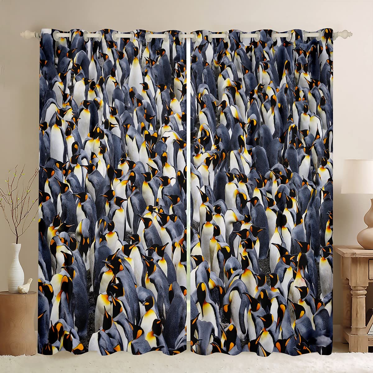 Loussiesd Penguin Blackout CurtainsCute Kawaii Penguin Darkening Window Dreapes Funny Animal Curtain for Bedroom Adults Cute Polar Animal Window Treatments W46*L54