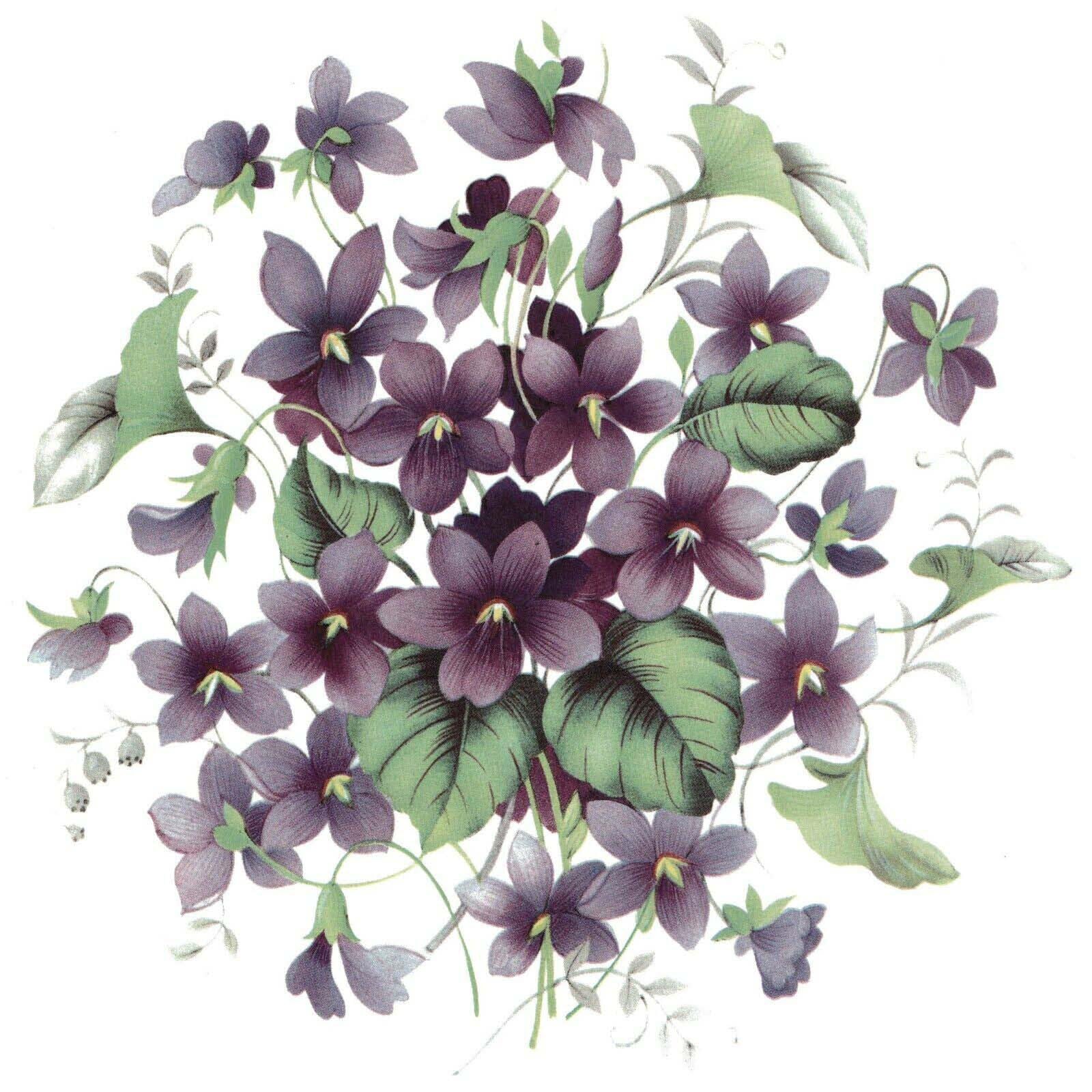 Violet Flower Bouquet Overglaze Waterslide Ceramic Decals 2 Inch (9 Decals)