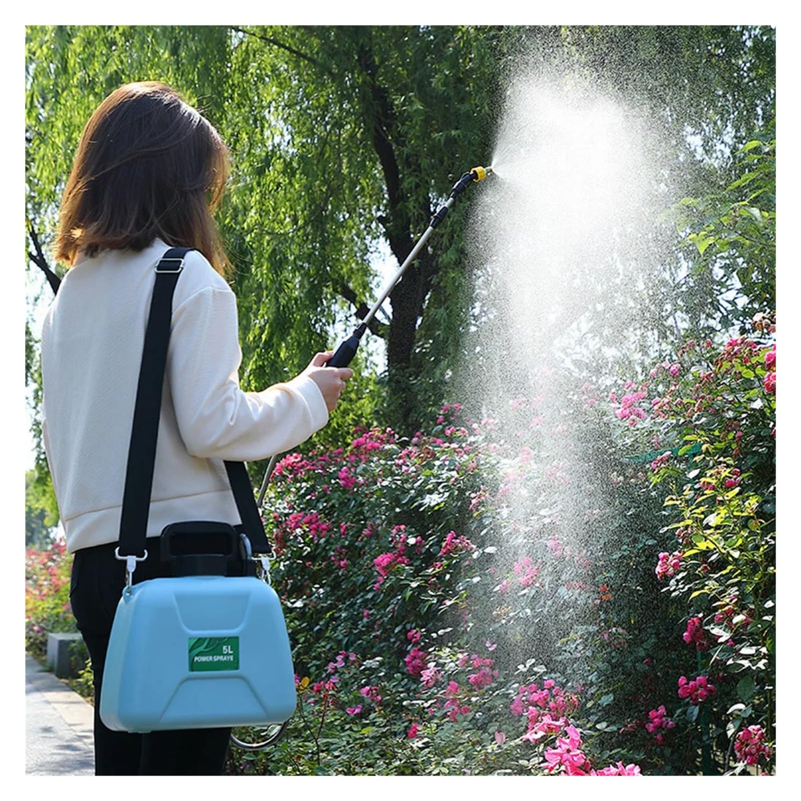 Elektryczny opryskiwacz ogrodowy, Elektryczny opryskiwacz 5L, ładowana przez USB automatyczna butelka z rozpylaczem do roślin(Green)