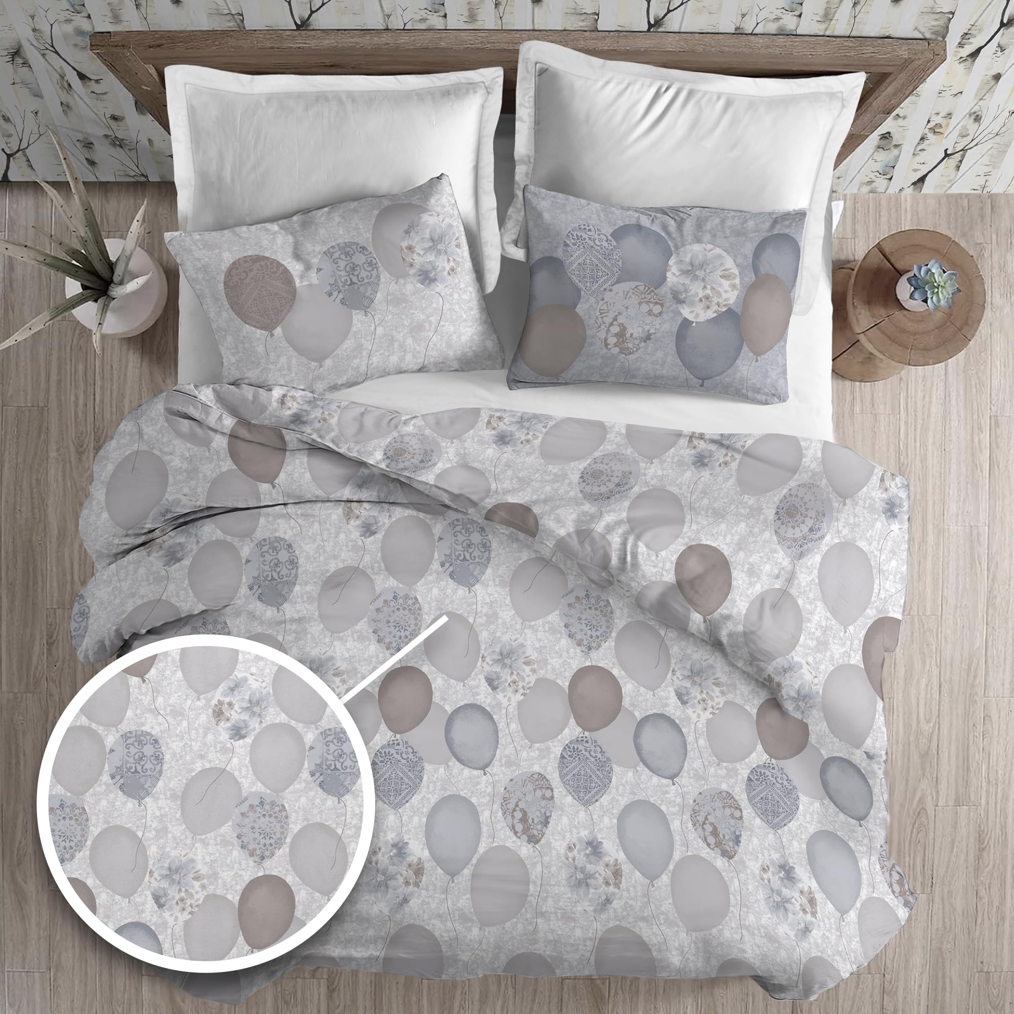 PENSIERI DELICATI Duvet Cover, Cotton, Beige Balloons, Queen-Size Bed - Image 2