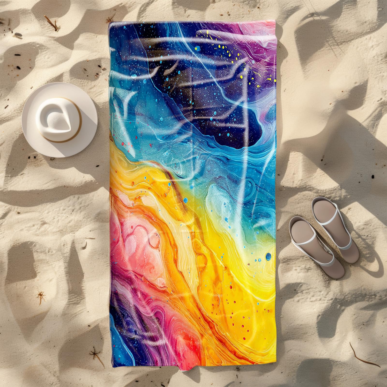 Generico Telo Mare Grande Astratto Giallo Blu | Microfibra Telo Mare Antisabbia Leggero Compatto Asciugatura Rapida Assorbente Per Piscina Bagno Lavabile Fino