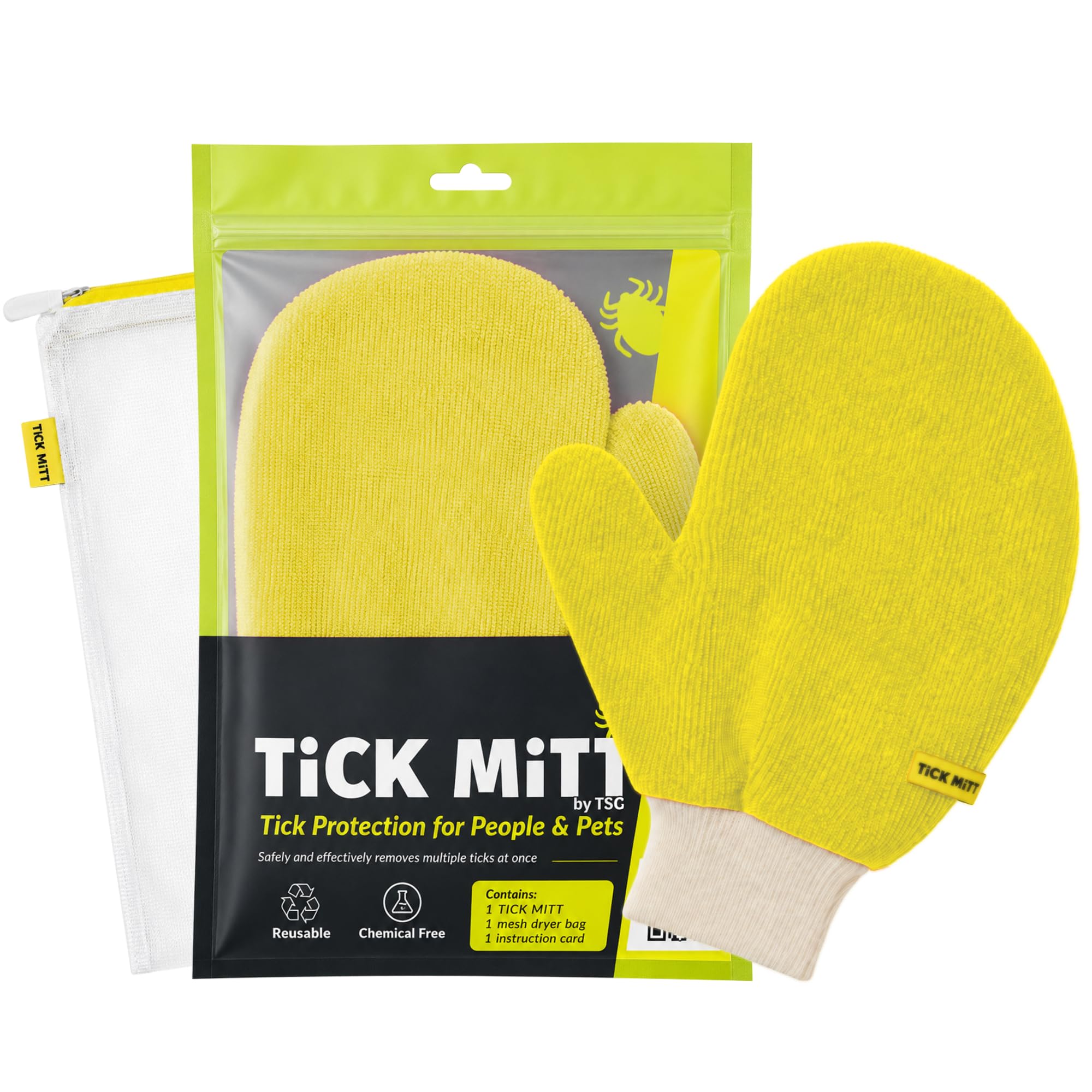 TiCK MiTT Yellow Tick Removal Glove for Humans &amp; Pets - Safely Remove Ticks Effortlessly, Chemical-Free, Durable, Portable Tick Management Tool for Outdoor Adventures &amp; Everyday Use
