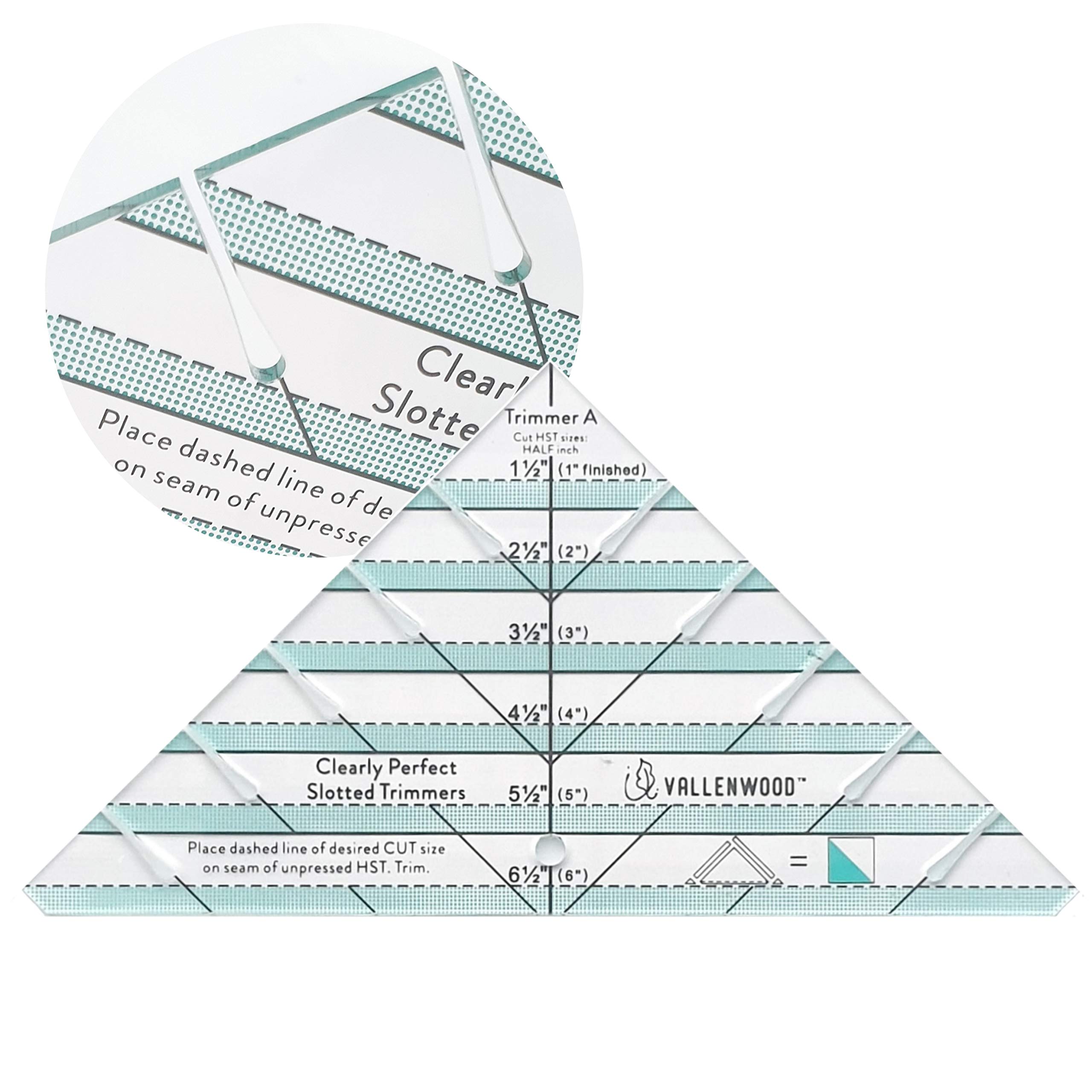 Vallenwood Not Overpriced 6.5inch Triangular Quilt Slotted Trimmer Ruler. Quilting Tool to Square Up All Four Sides of a Block and Removing Dog Ears. Triangle Perfect Template. Sewing Tools.