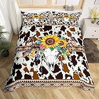 Vista 40 de Erosebridal Funda de edredón de piel de vaca marrón con estampado de vaca de las tierras altas, juego de ropa de cama occidental exótico azteca