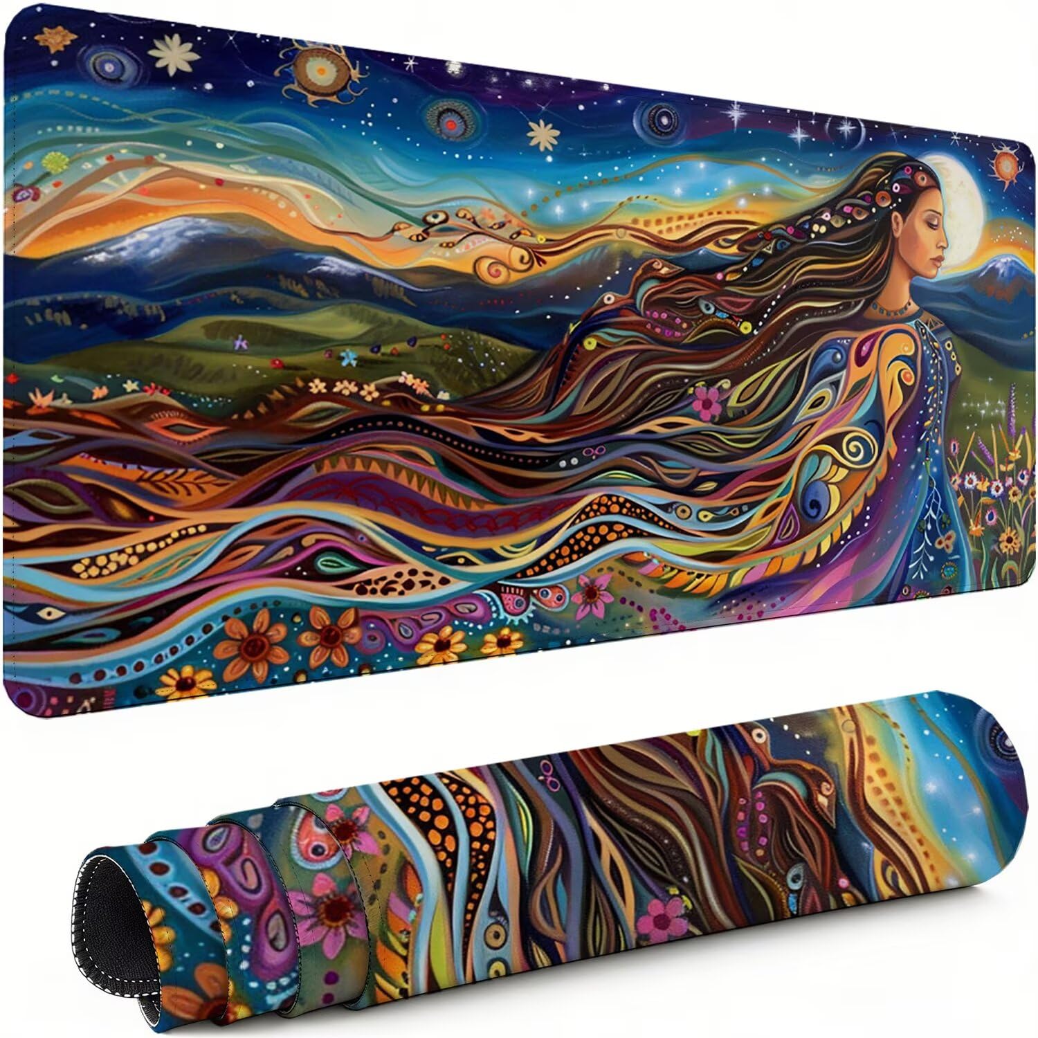 Abstrakcyjna podkładka pod mysz XXL 900 x 400 x 3 mm antypoślizgowa gumowa podkładka pod mysz gracz dziewczyna precyzja kompatybilna z wszystkimi myszami, miękka powłoka wodoodporna ochraniacz na