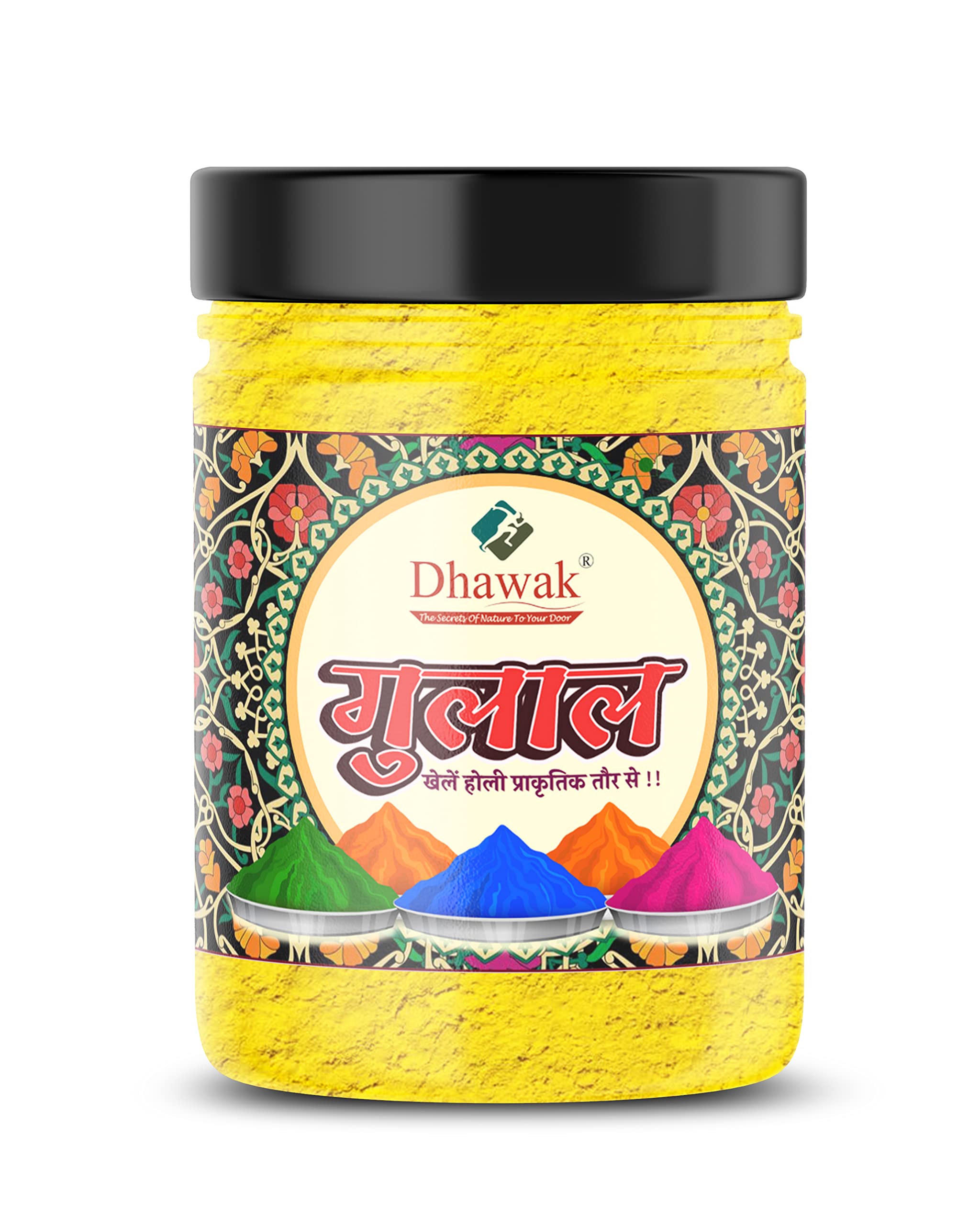 DHAWAKHoli Colour Herbal Gulal Yellow Color 400 gm Abir NonToxic Eco Friendly Safe Holi Color Powder Pure Natural and Herbal Gulal Jar Pack]