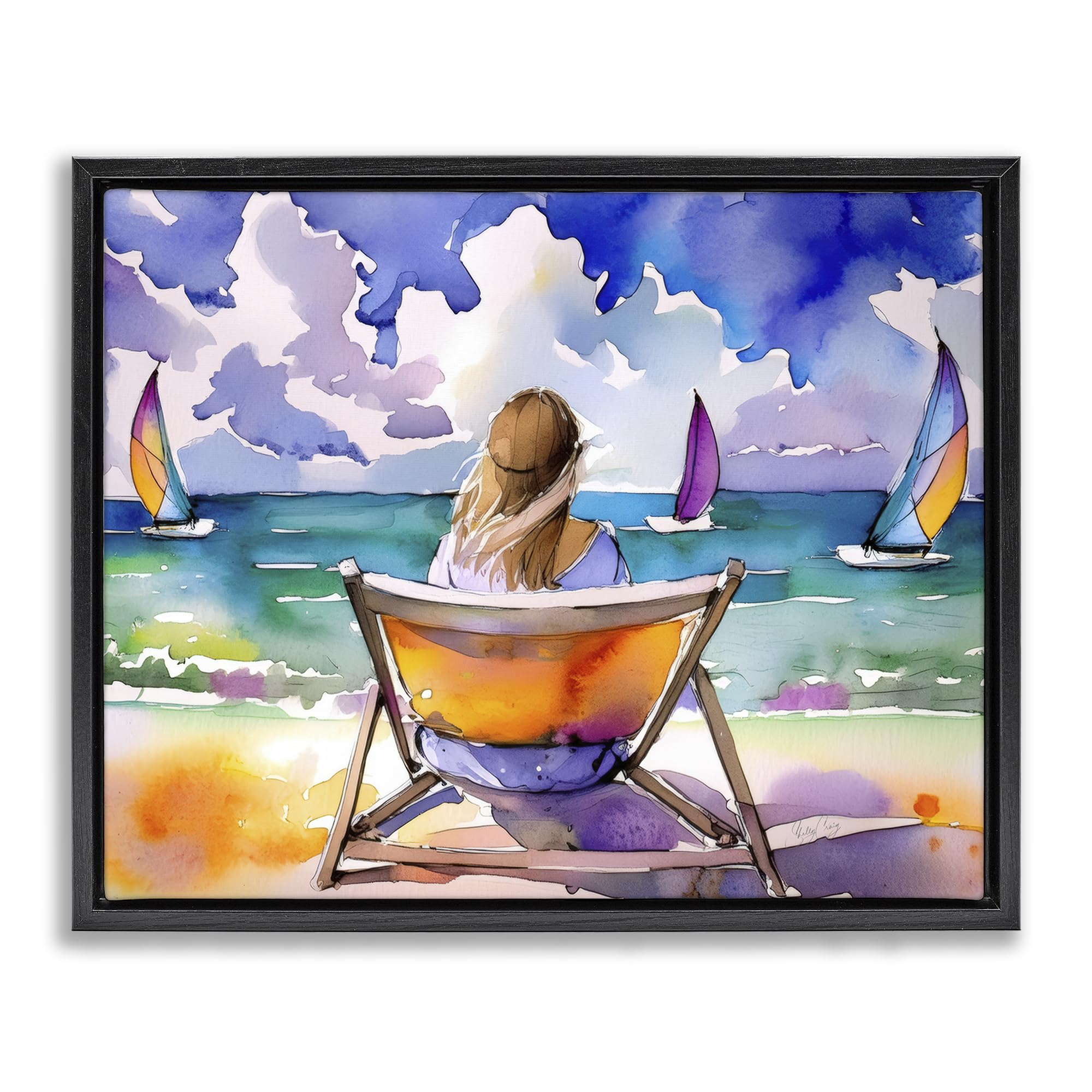 Stupell Industries Jet Black (Matte) 'Front Row To Paradise'| Floating Frame Canvas Art