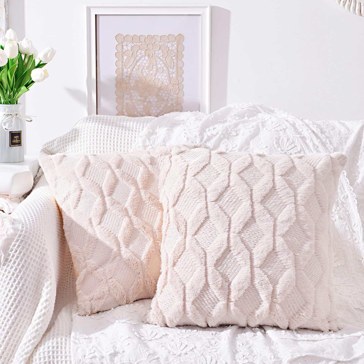 SEVEN HITECH Decorative Velvet Cushion Covers 22x22 Inch Soft Plush