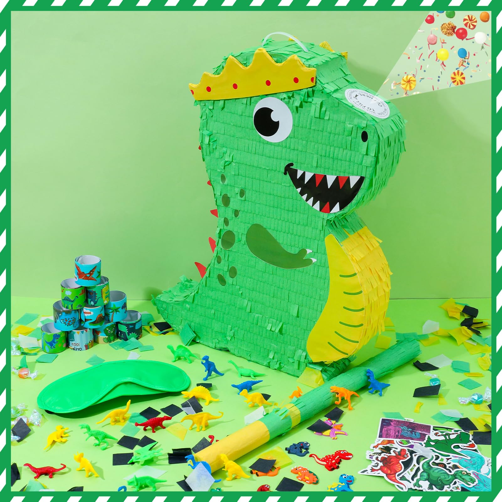 Dinosaurier Pinata Set Dino Pinjata Mit 24 Dino-Figuren, 12 Armbländern, Aufklebern & 12 Ringen, Inkl. Schlagstock & Augenbinde Für Dino Geburtstag, Schulanfang, Party