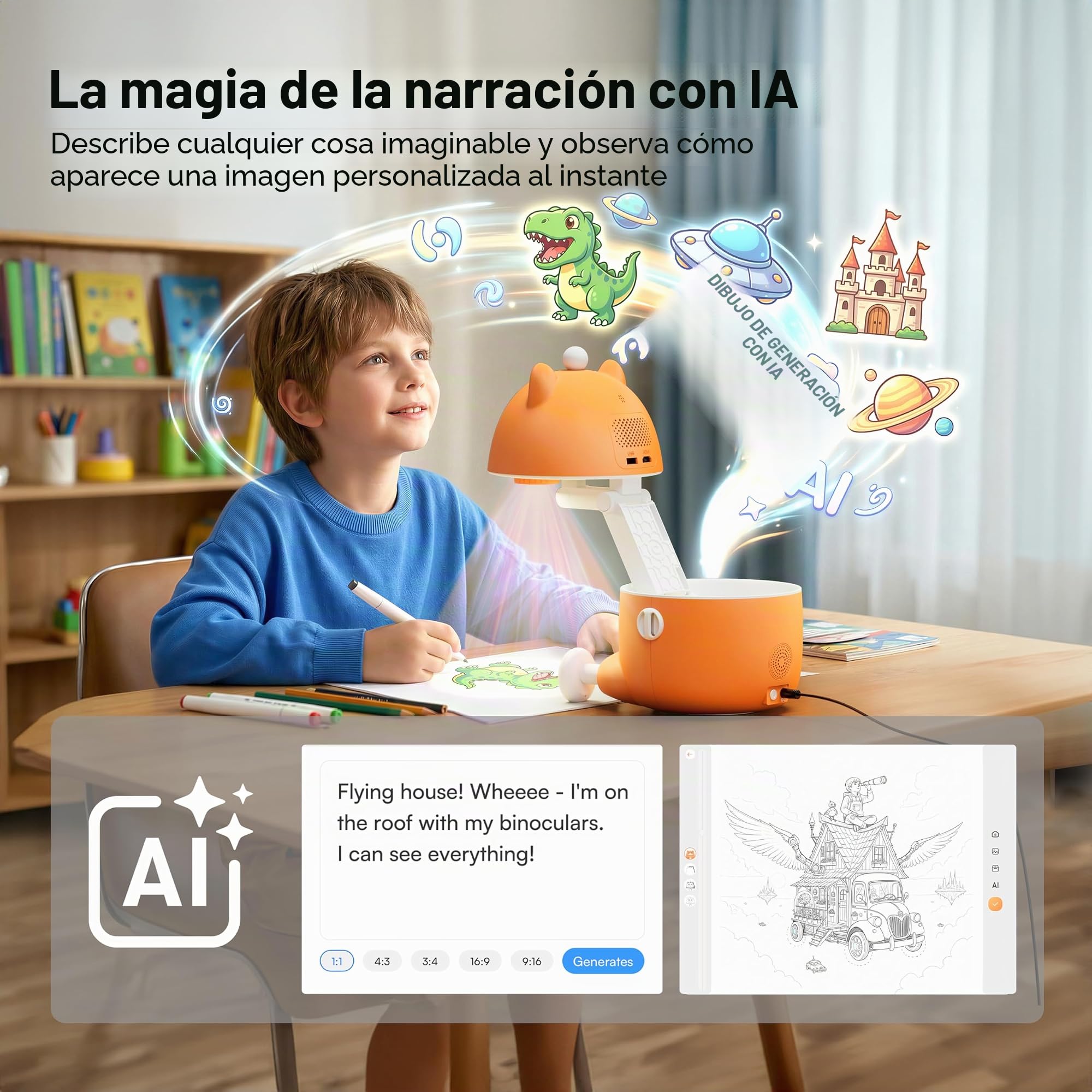 Caydo T3 Proyector de Dibujo con IA para Niños - Protección Ocular Certificada SGS, 3 en 1: Trazado Básico, Dibujo Paso a Paso y Estudio Creativo IA - Regalo de Cumpleaños para Niños de 5 a 12 Años
