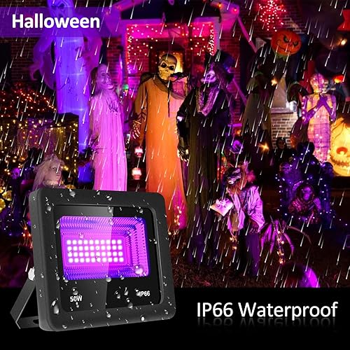 Miniatura 7 de FastDeng Luces negras para fiesta brillante  Luz de inundación LED de 50 W con enchufe de EE. UU., luz negra IP66 impermeable para fiesta de baile