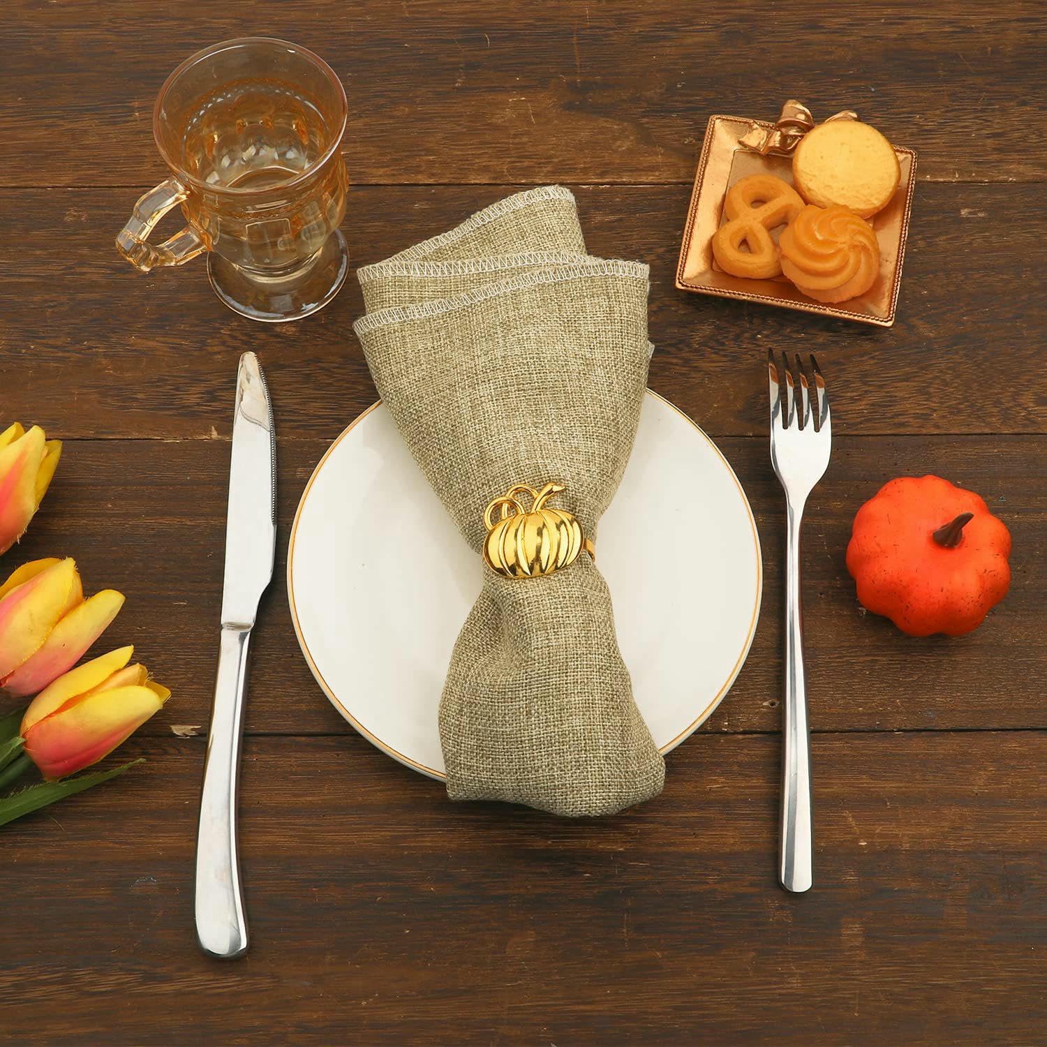 Tischdekoration 50Er Pack Kürbis Serviettenringe Hotel Geschenke Familienessen Dinnerparty Gold