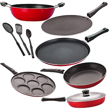 NIRLON Non Stick Coated Aluminium Cookware Utensil Combo Set Offer, 9 - Piece -2.6mm_FT13_CT_KD14_TP_UP_FP12_3SPN