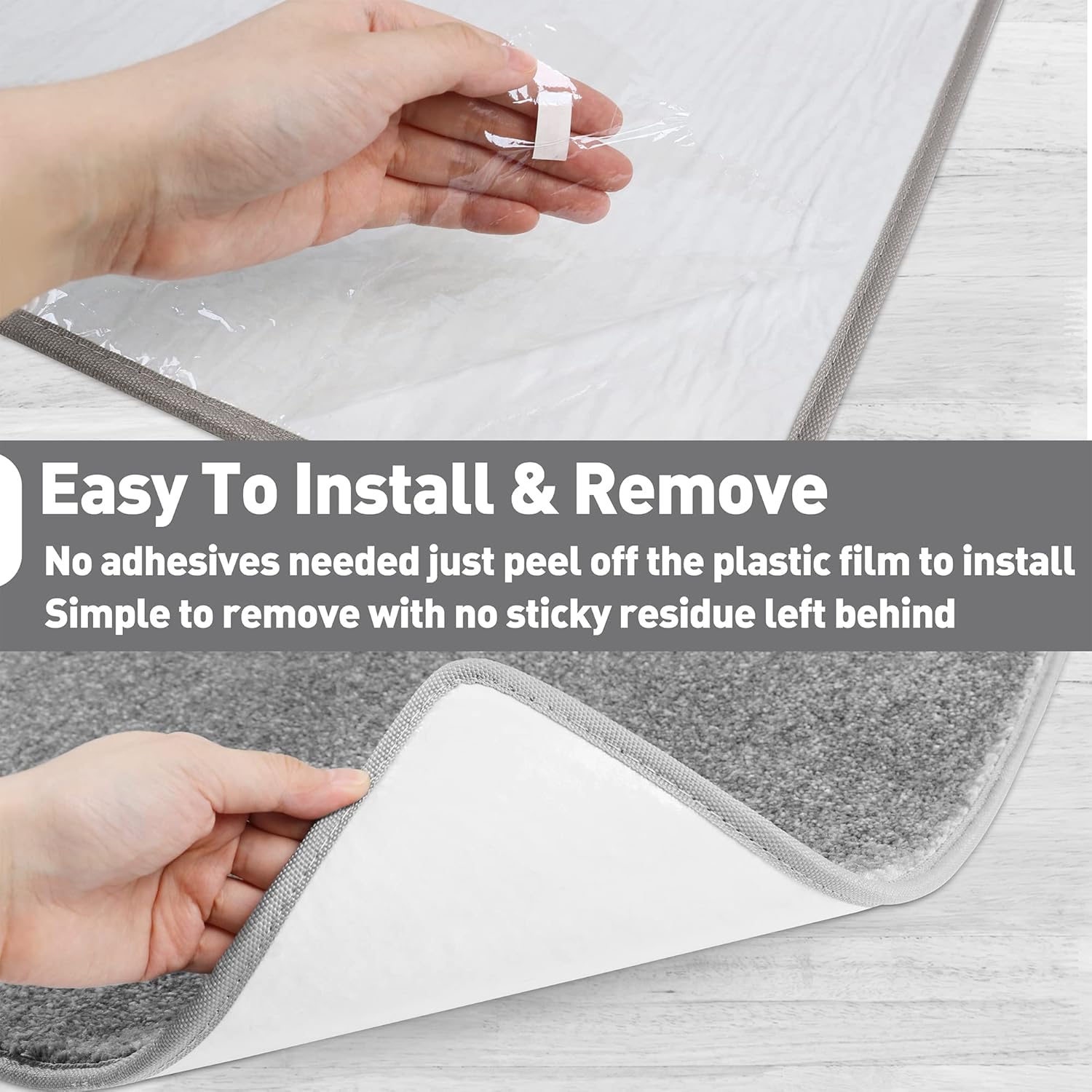 PURE ERA Carpet Stair Tread Landing Mat Tape Free Self Adhesive Non Slip Skid Resistant Indoor Doormat Area Rug Floor Mat for Kitchen Bathroom Workstations Washable 2' X 3' (Light Gray)