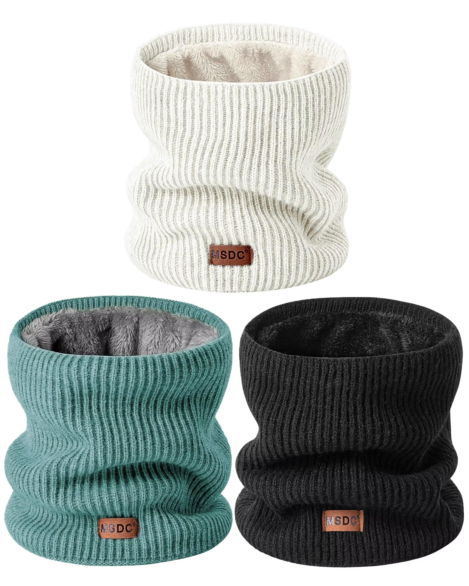 MSDC Winter Neck Gaiters for Men 3 Pack,Neck Warmer Men Women with Thermal Thick Warm Fleece Lined Cold Weather