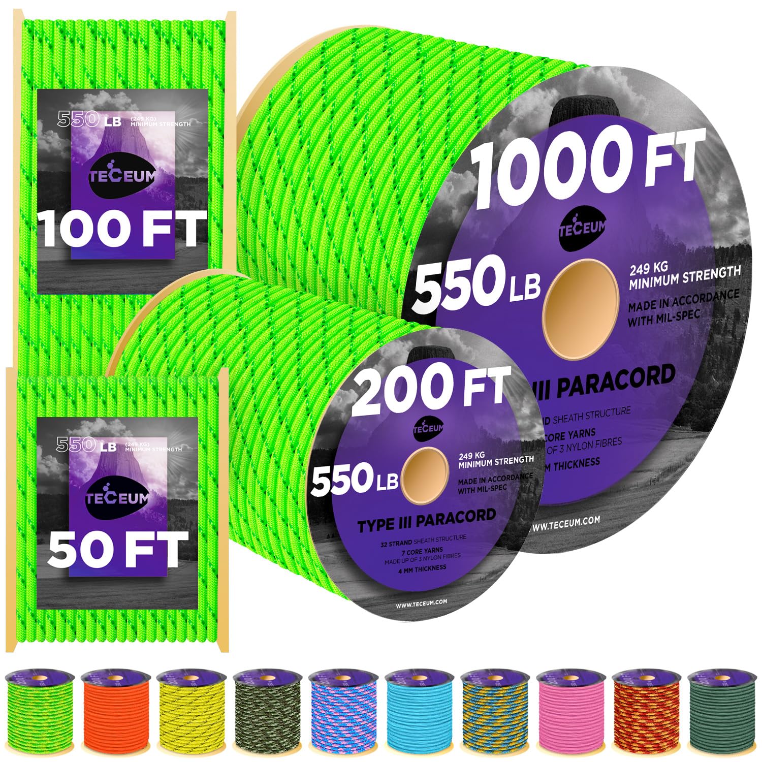 Reflective Paracord Rope 550lb 4mm – Glow para Cord – Camping Utility Rope