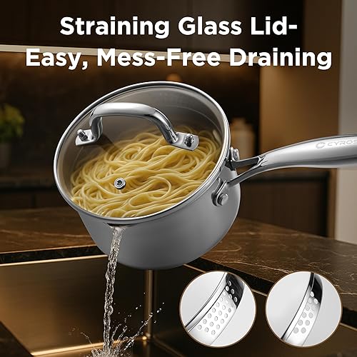 Miniatura 4 de Sartén de acero inoxidable de tres capas con cesta de vapor y tapa de vidrio colador, olla multifunción 2 en 1 para cocinar al vapor, hervir y