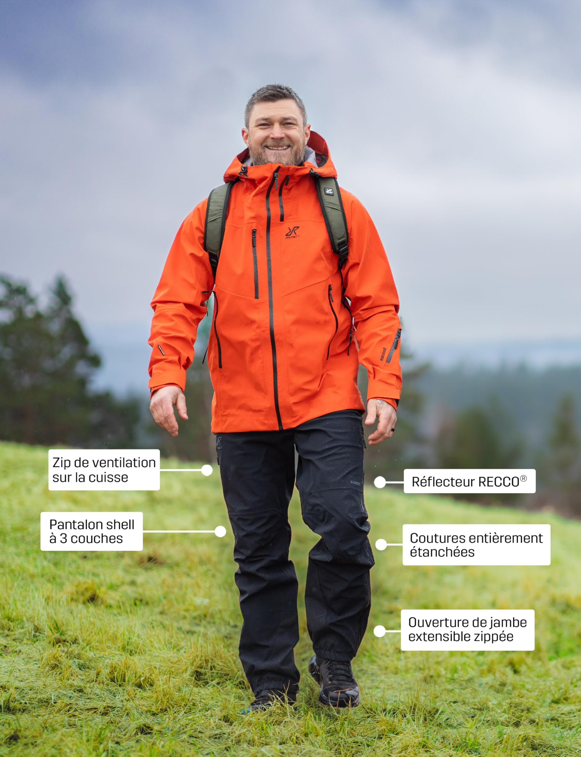 RevolutionRace Cyclone 3L Shell Pants pour Homme, Pantalon Imperméable avec Réflecteurs Recco pour la Randonnée