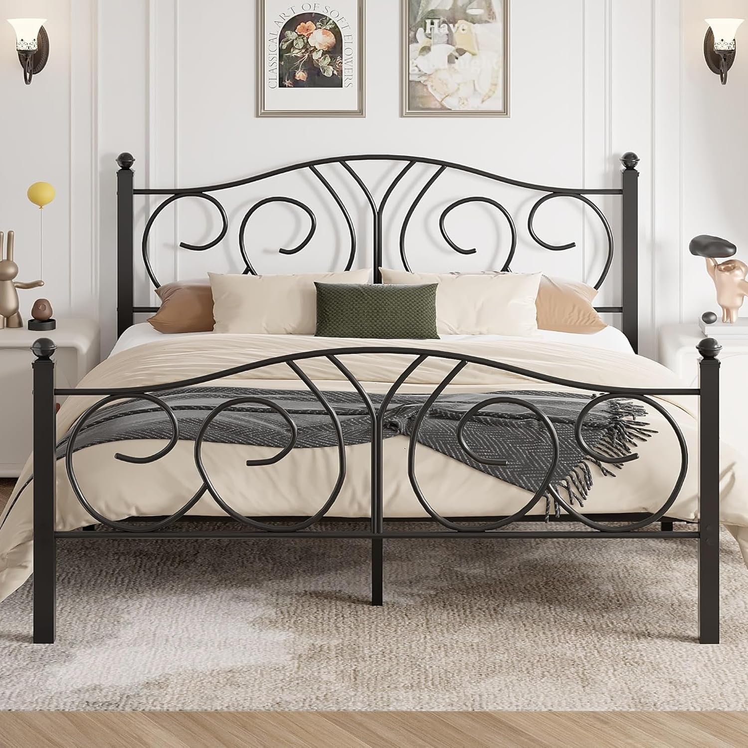 Snapklik.com : VECELO Queen Size Metal Platform Bed Frame