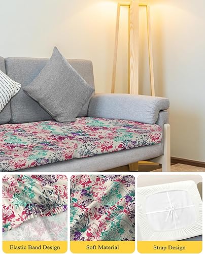 Miniatura 4 de Fundas de cojín para sofá, color verde azulado, rosa y morado, funda elástica para sofá con parte inferior elástica, fundas de sofá rústicas