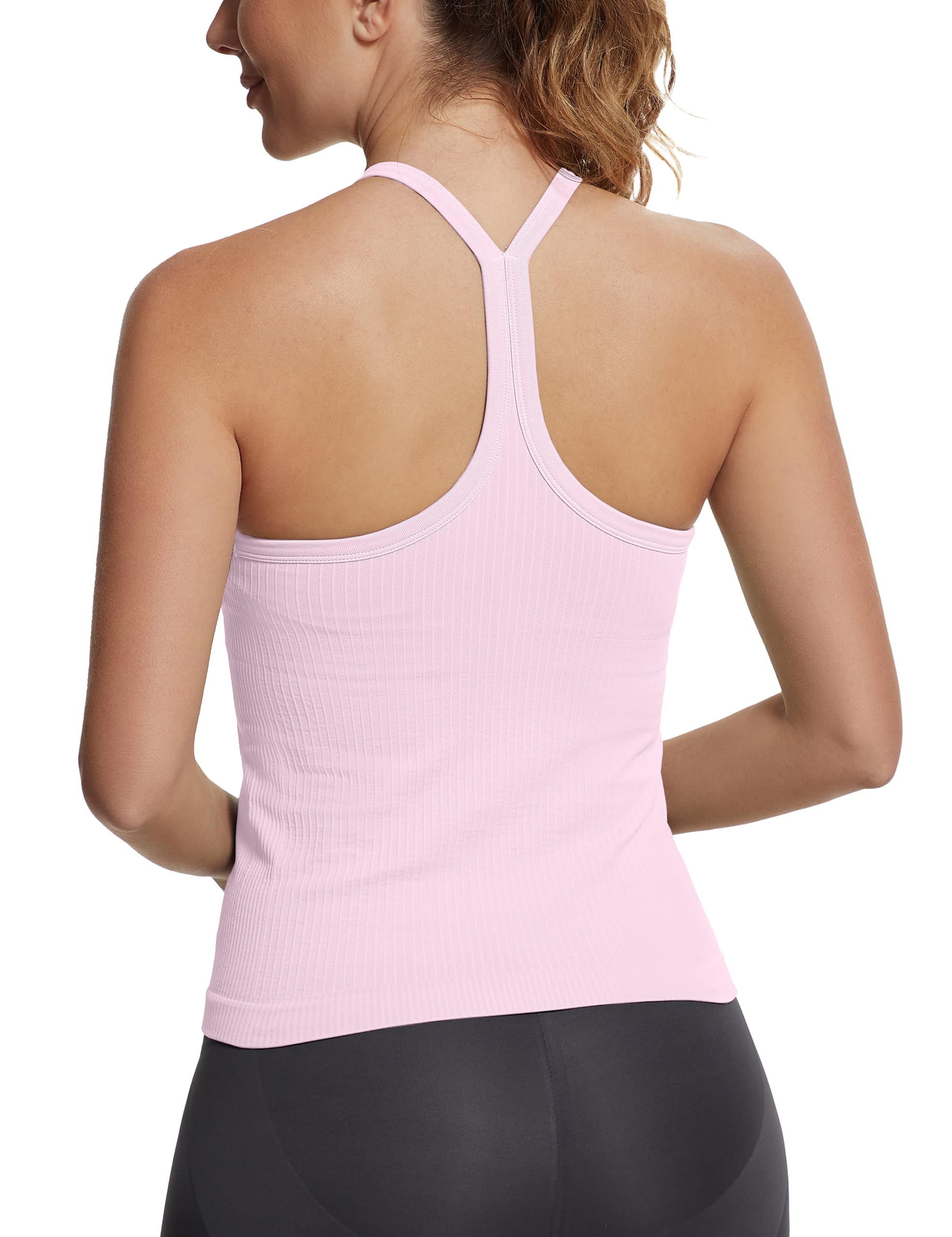 MathCat Seamless Workout Tank Tops with Built in Bra，Racerback Athletic Tank Tops Ribbed Soft Yoga Shirts XS-XL