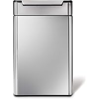 Simplehuman Recycling Trash Can, 10.9 gal (48 L), Rectangular, Touch Bar with Lid, Stainless Steel, 10.2 gal (48 L)