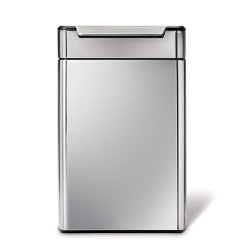Simplehuman Recycling Trash Can, 10.9 gal 48 L, Rectangular, Touch Bar with Lid, Stainless Steel, 10.2 gal 48 L