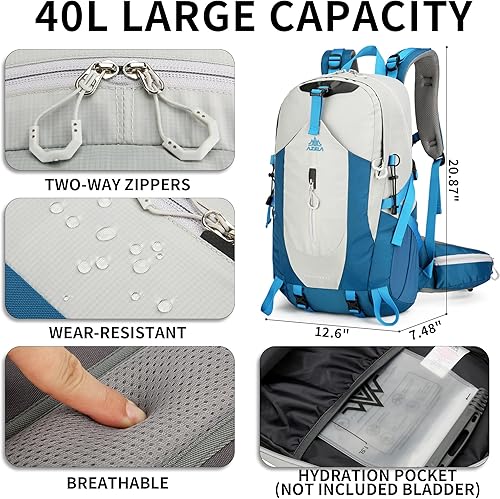 Miniatura 2 de Mochila de senderismo de 40 L para hombres y mujeres, ligera, impermeable, plegable, para campamento, viajes, con cubierta para la lluvia (verde, 40