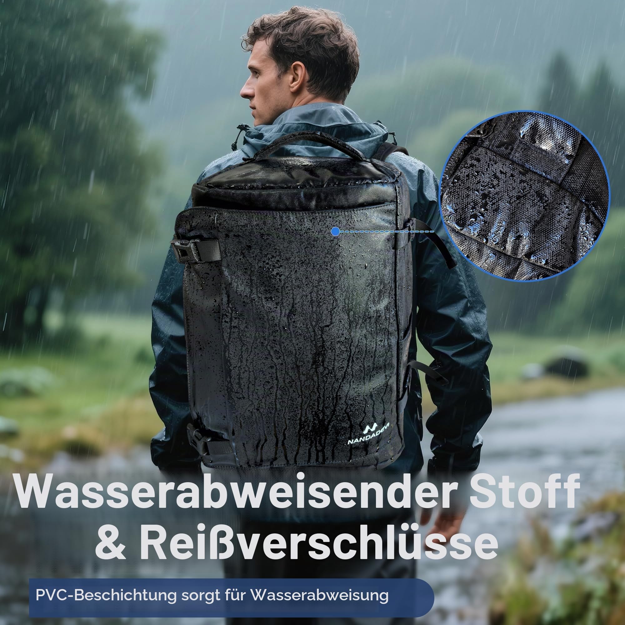 NANDADEVI Rucksack Herren, 40l, großer, robuster, wasserabweisender Wanderrucksack mit Trocken- und Nassisolierung, Laptop-Rucksack für 17,3-Zoll-Laptops