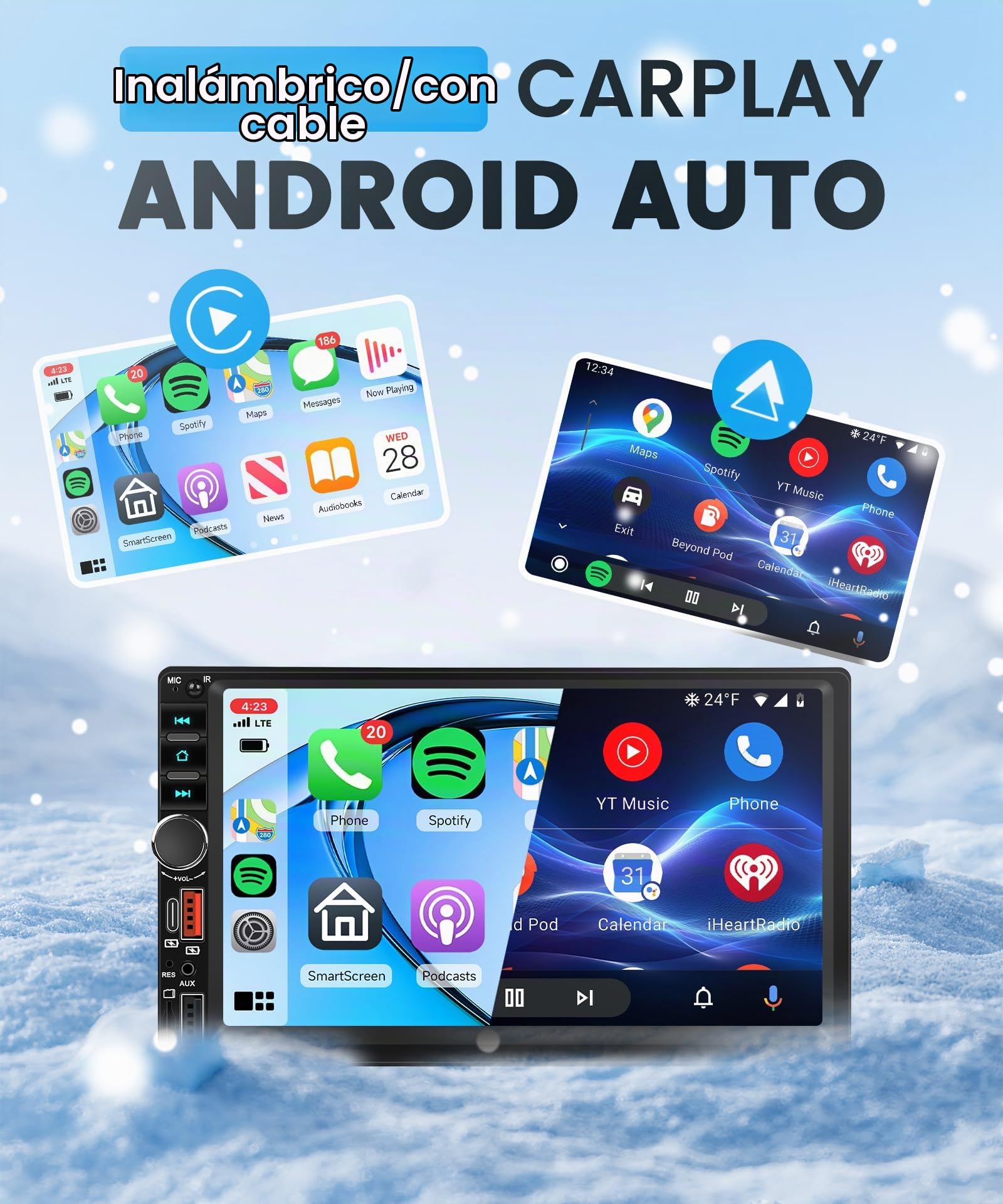 Inalámbrico Carplay Radio de Coche 2 DIN con You-Tube Android Auto, 7 Pulgadas Touchscreen Radio Coche con iOS/Android Mirror Link Bluetooth FM Radio USB/EQ/AUX Control del Volante Cámara Trasera