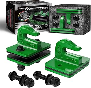 AUTMATCH Tractor Bucket Grab Hook 3/8" (2 Pack) - Grade 70 Forged Steel Bolt On Grab Hook Tow Hook Mount with Backer Plate and Rubber Pads, Max 18,000Lbs Work for Loader, Tractor Bucket, Deere Green